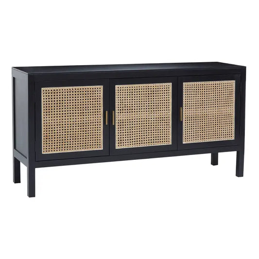 Corso 3 door sideboard- Black finished sideboard with 3 rattan doors