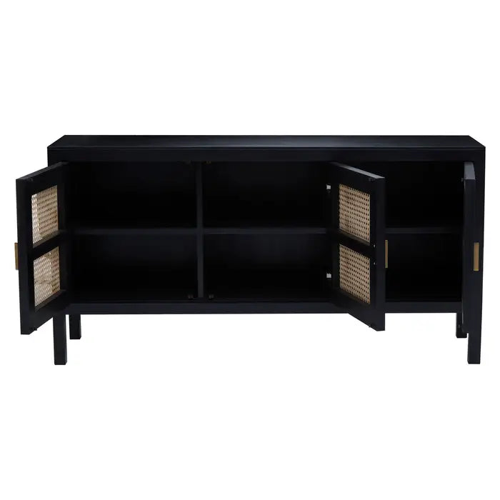 Corso 3 door sideboard- Black finished sideboard with 3 rattan doors and shelving