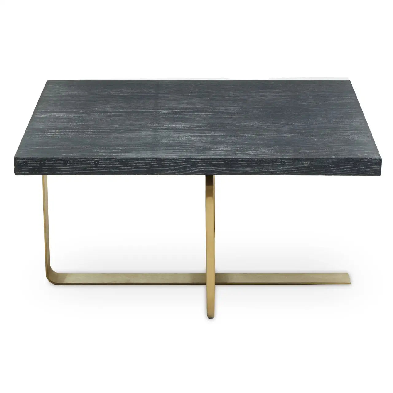 Lena Coffee Table with sandblasted black and grey oak veneered top and gold finished stainless steel legs