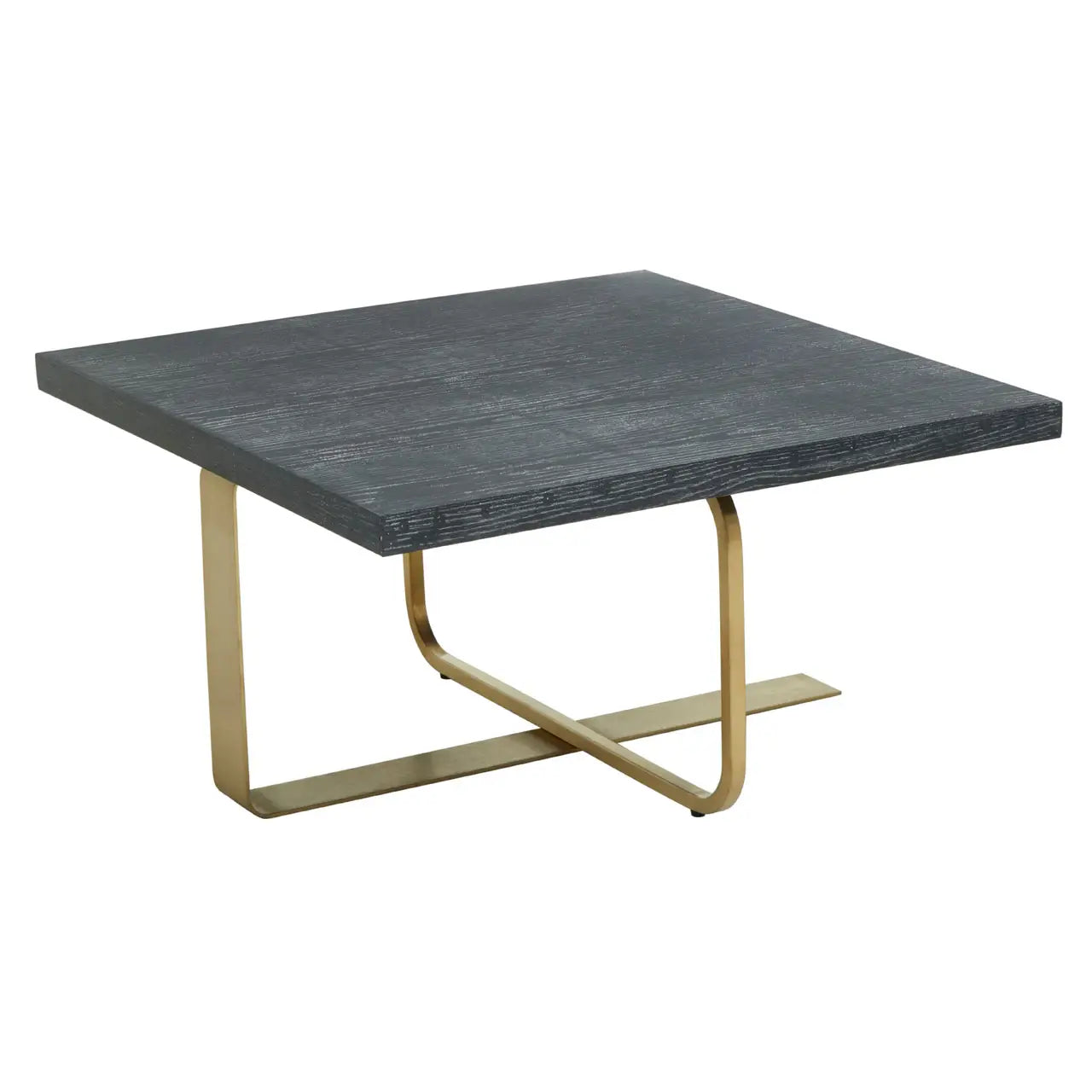 Lena Coffee Table with sandblasted black and grey oak veneered top and gold finished stainless steel legs