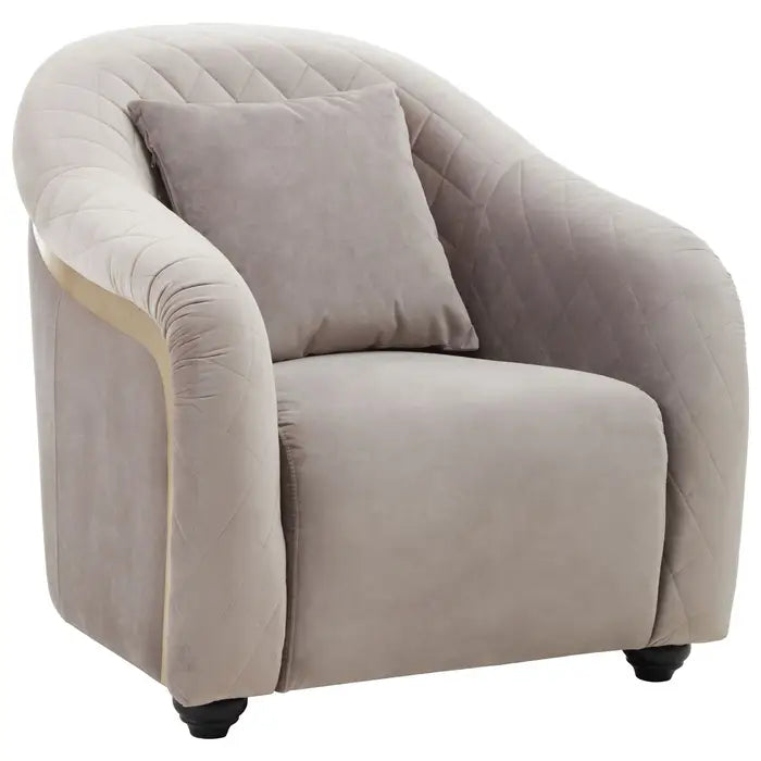 Fifi One Seat Sofa- grey velvet sofa with gold finish band and orb feet.