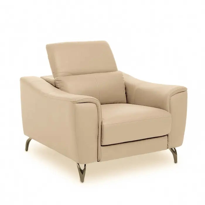 The Padua Armchair - Stone colour leather upholstered chair with foam padding