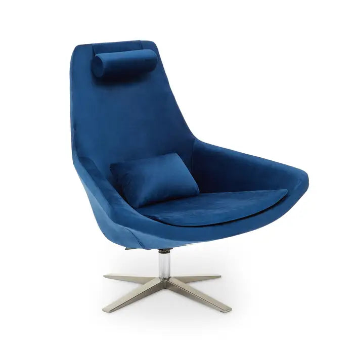 The Kalo Velvet Armchair - midnight navy velvet accent chair with curved back and star base silver finish