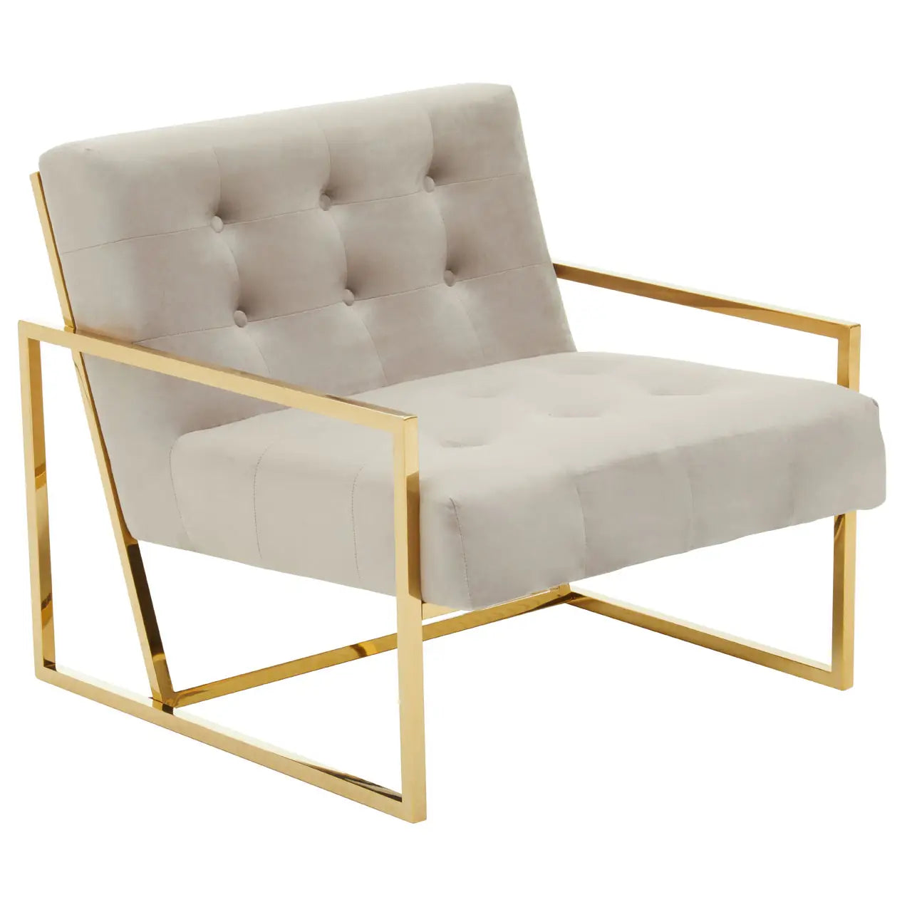 Azalea Mink Velvet Chair -  Chair upholstered in mink velvet with gold finish metallic frame legs 