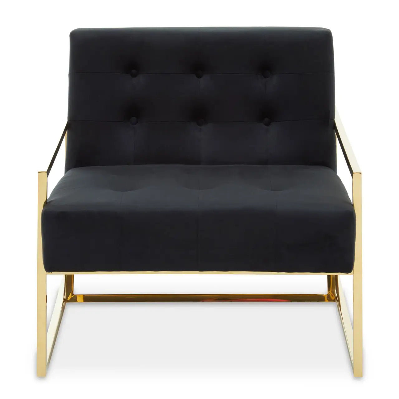 Azalea Black Velvet Chair -  Chair upholstered in black velvet with gold finish metallic frame legs 