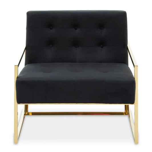 Azalea Black Velvet Chair -  Chair upholstered in black velvet with gold finish metallic frame legs 