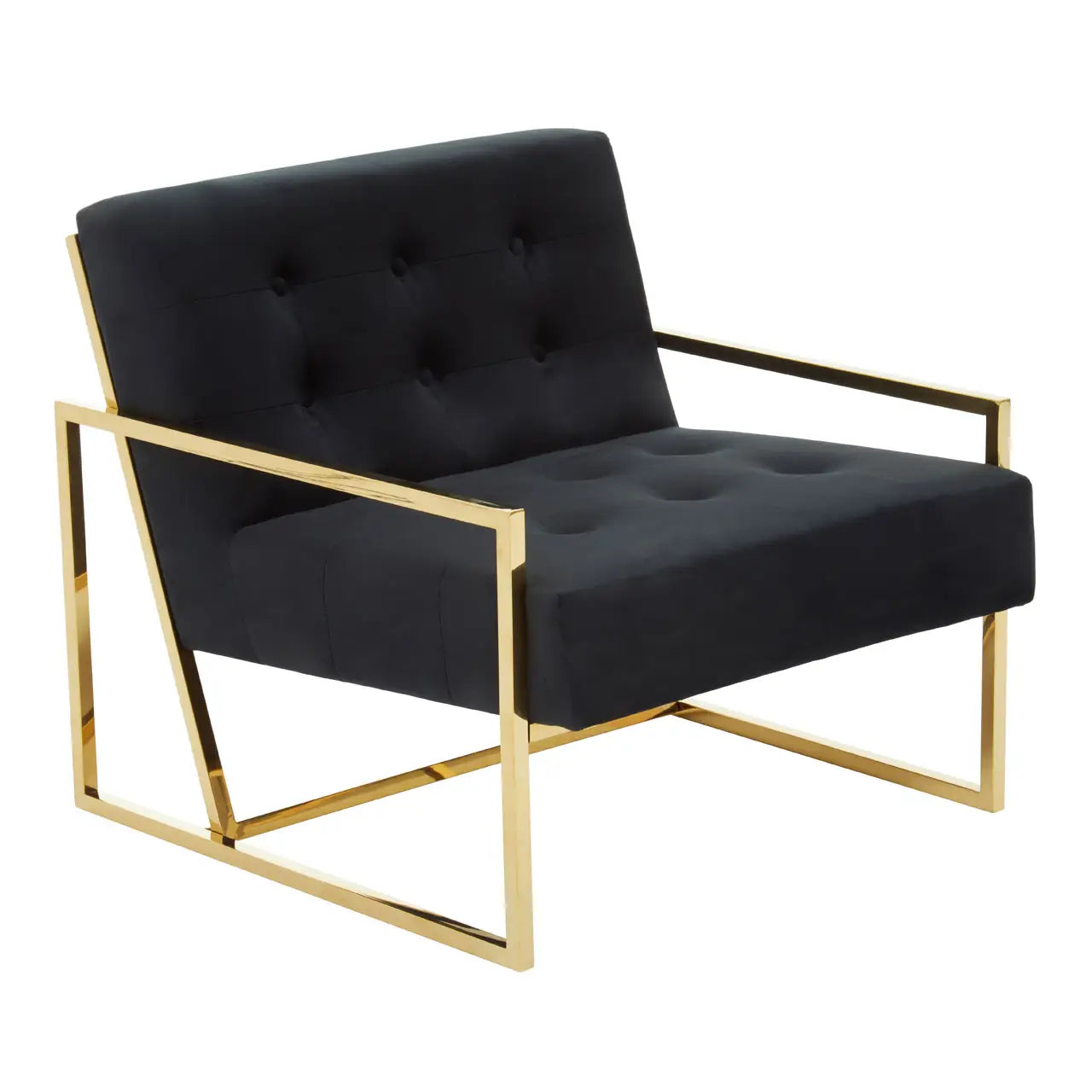 Azalea Black Velvet Chair -  Chair upholstered in black velvet with gold finish metallic frame legs 