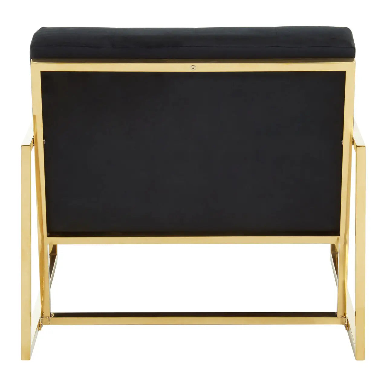 Azalea Black Velvet Chair -  Back view of Chair upholstered in black velvet with gold finish metallic frame legs 