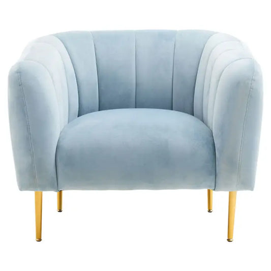 Yasmeen Armchair - Powder blue velvet chair with gold finished metal legs