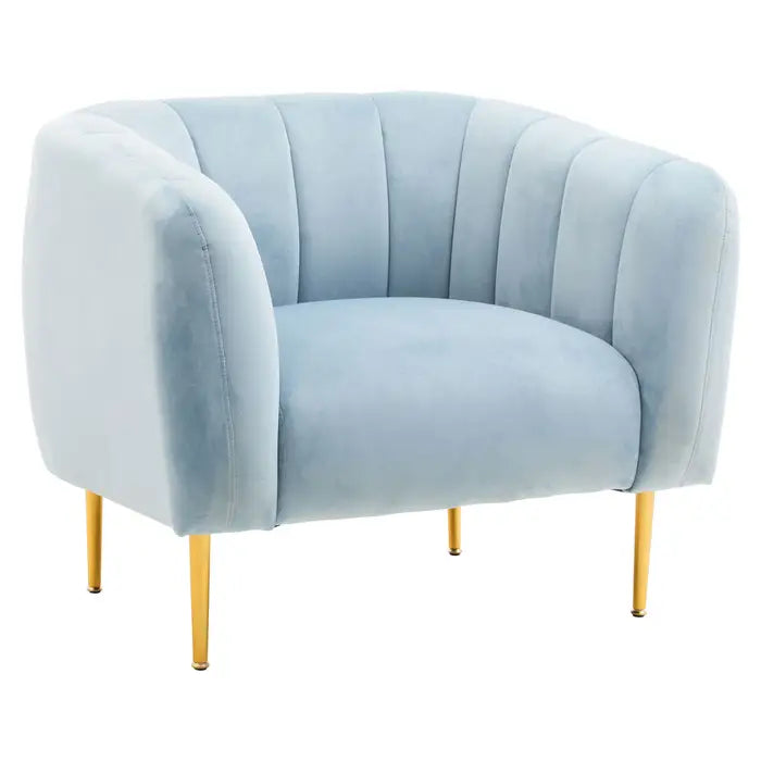 Yasmeen Armchair - Powder blue velvet chair with gold finished metal legs