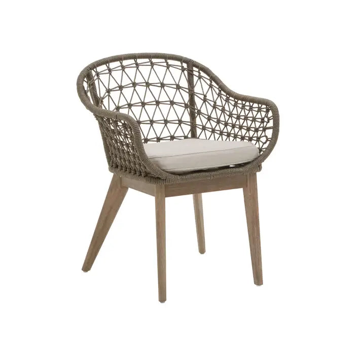 OPUS outdoor chair, hand woven feature with rounded profile and open frame textured back. Foam grey padded seat.