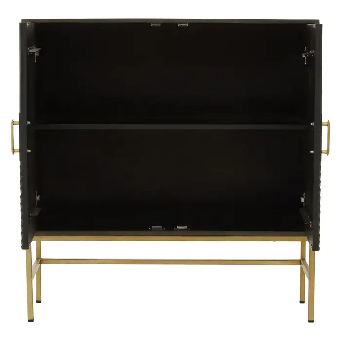 Sadri two door mango wood sideborard with brass plated iron details and one shelf