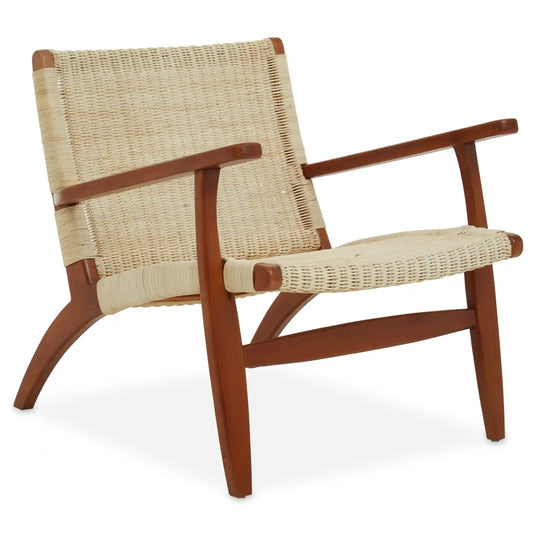 Java Woven Chair in Natural Rattan - Solid wood frame armchair with natural colour woven rattan seat and backrest 