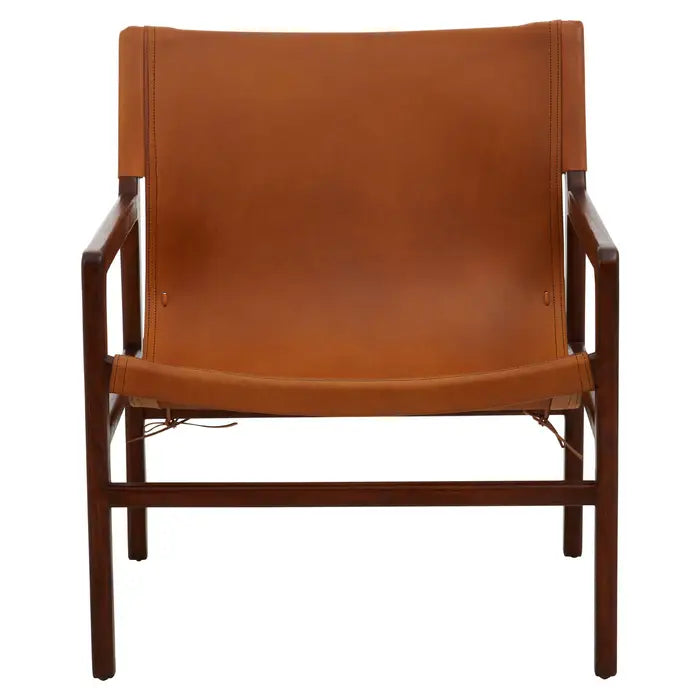 Inca Sling Chair - Brown genuine leather sling seat and back with solid teak frame 