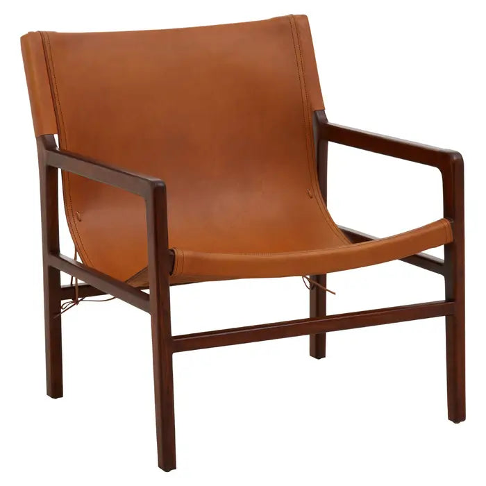 Inca Sling Chair - Brown genuine leather sling seat and back with solid teak frame 