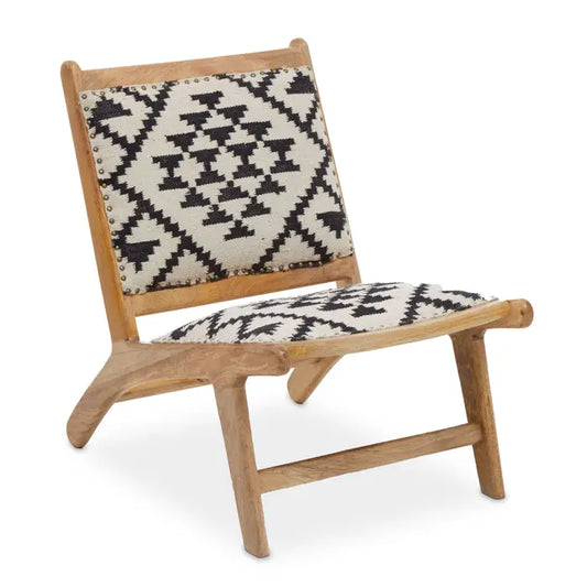 The Cefena chair - Mango wood frame, with upholstered seat and backrest with geometric patterns