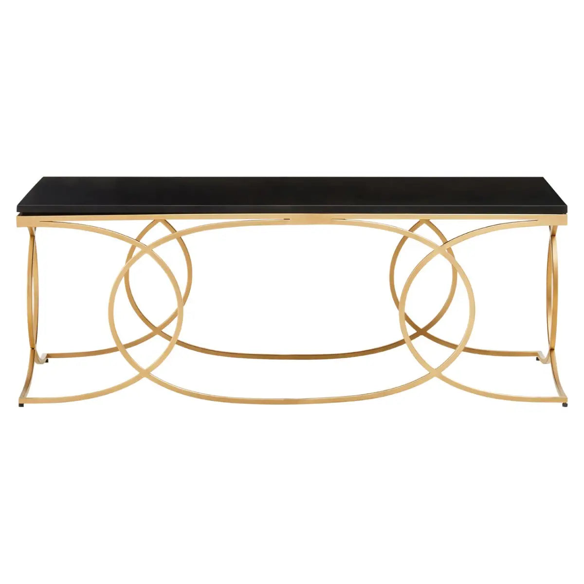 The Kia coffee table has a black marble top on a striking gold finish stainless steel frame