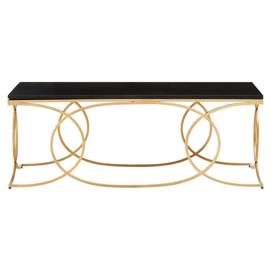 The Kia coffee table has a black marble top on a striking gold finish stainless steel frame