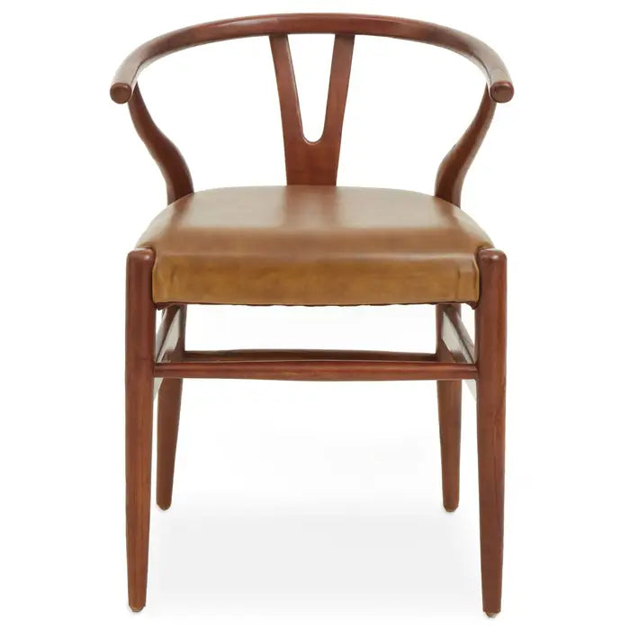 Kendari Cow Camel Leather chair - Brown teak frame with camel cow leather seat