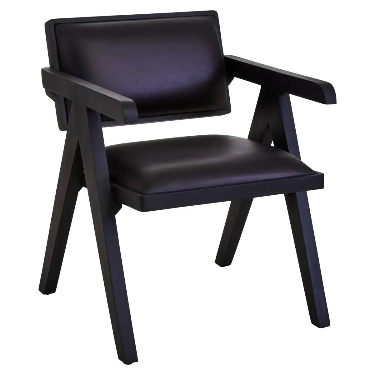 Buffalo black leather armchair - Black leather chair with black wooden frame