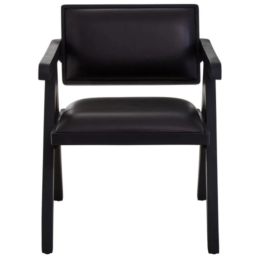 Buffalo black leather armchair - Black leather chair with black wooden frame